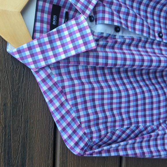 Hugo Boss Men's Slim Fit Purple & White Plaid Shirt - M Like New - Picture 5 of 8